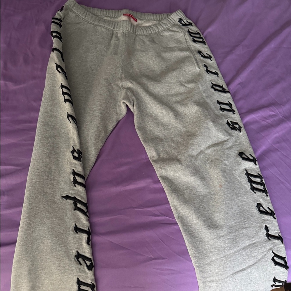 Supreme Gray Joggers with Black Logo